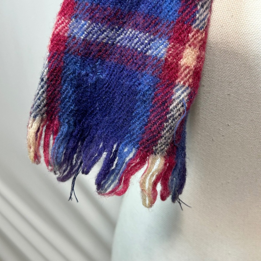 Mens Plaid Scarf Wool Blend Navy Blue Red Fringe Winter Warm Accessory‎ - Picture 2 of 4